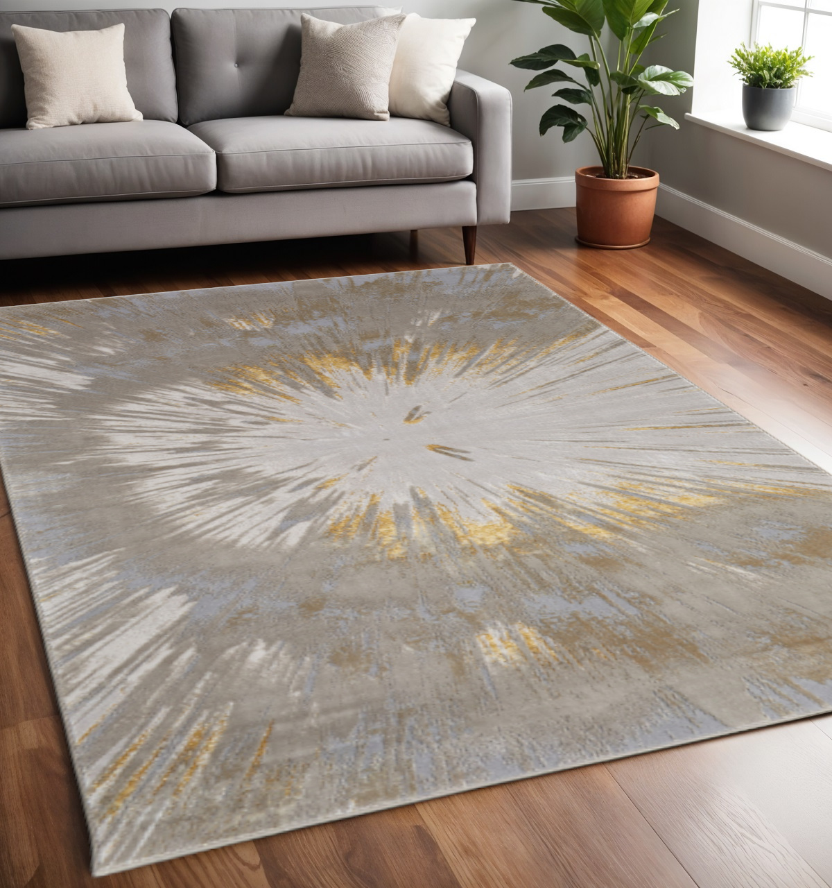 5' X 8' Gold And Silver Abstract Area Rug-616889-1