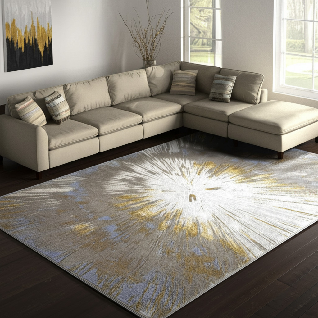 8' X 10' Gold And Silver Abstract Area Rug-616891-1