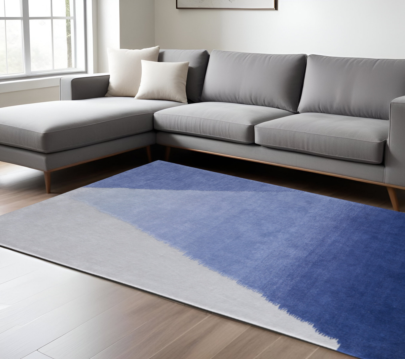 10' X 14' Blue And Gray Geometric Hand Tufted Area Rug-616917-1