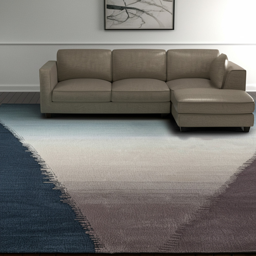 10' X 14' Taupe Blue And Tan Geometric Hand Tufted Area Rug-616926-1