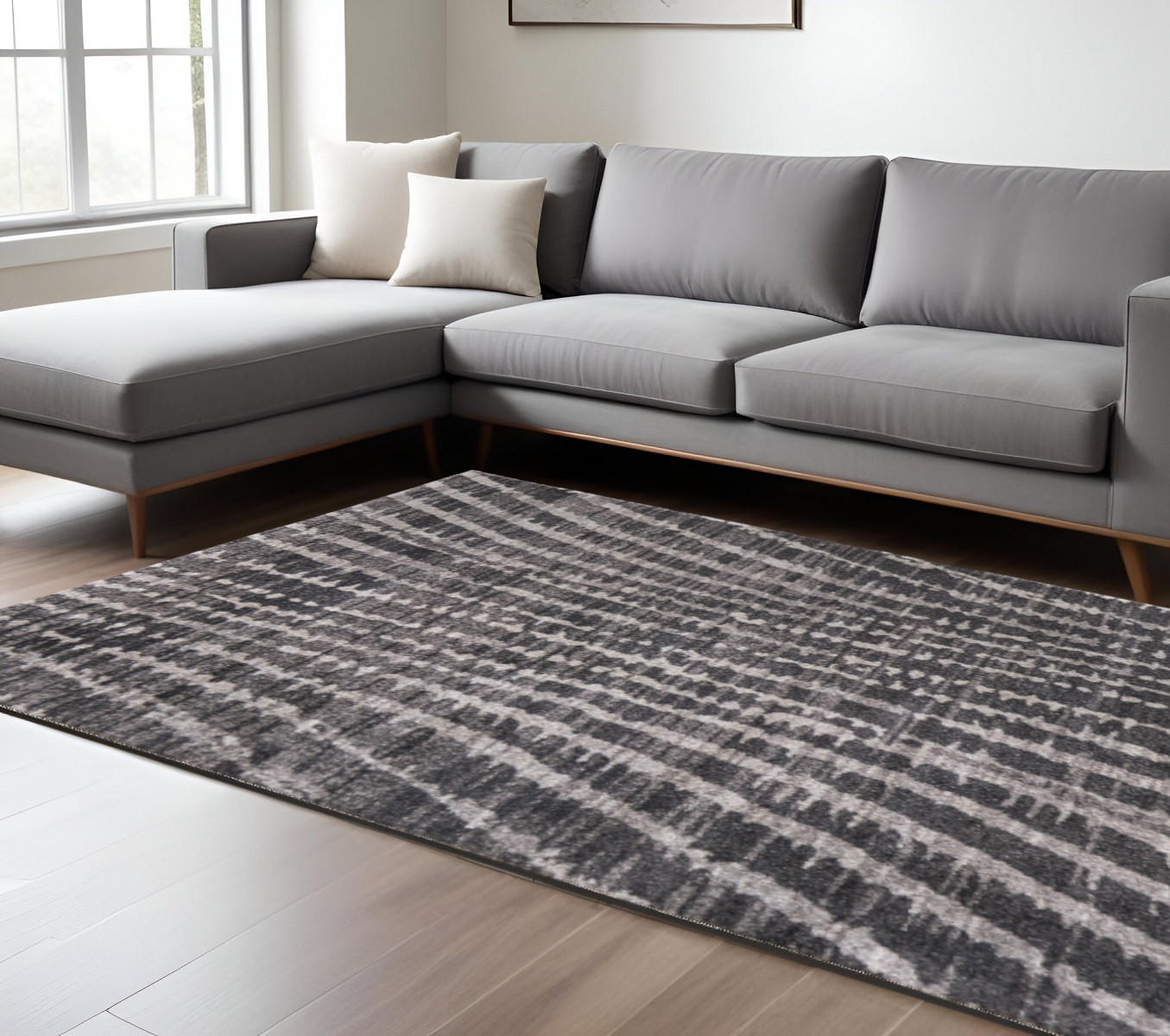 10' X 13' Black Gray And Ivory Abstract Area Rug-616954-1
