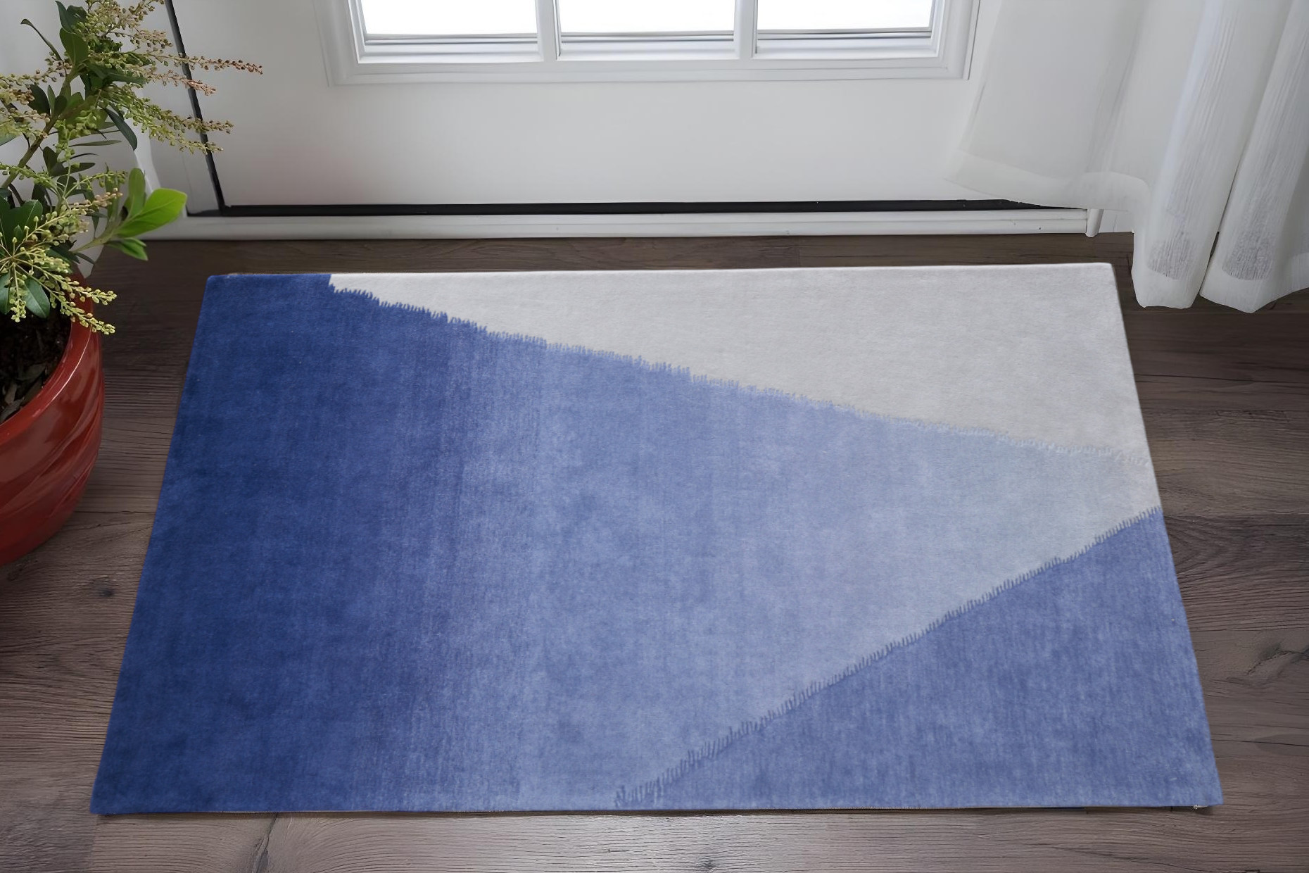 2' X 3' Blue And Gray Geometric Hand Tufted Area Rug-617000-1