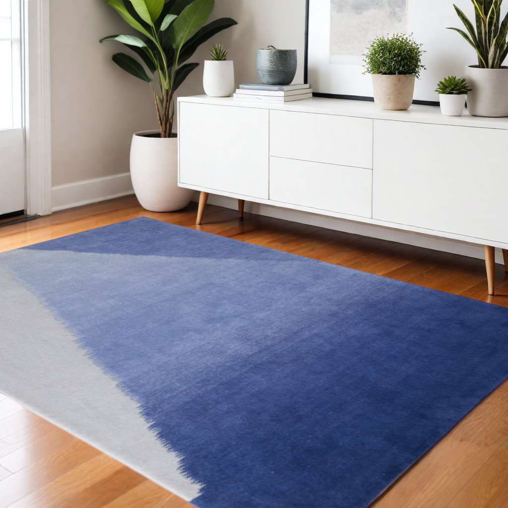 4' X 6' Blue And Gray Geometric Hand Tufted Area Rug-617026-1