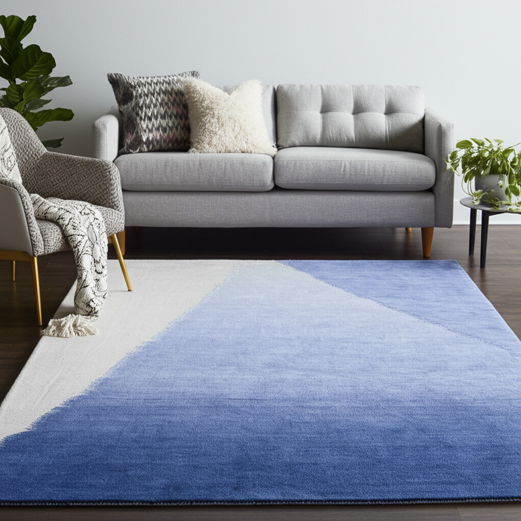 5' X 8' Blue And Gray Geometric Hand Tufted Area Rug-617042-1