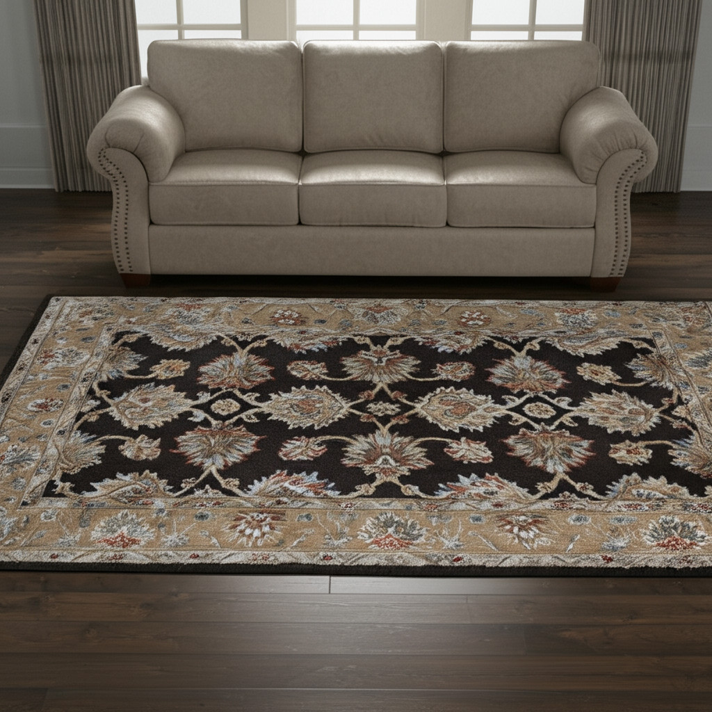 5' X 8' Brown Tan And Orange Floral Hand Tufted Area Rug-617050-1