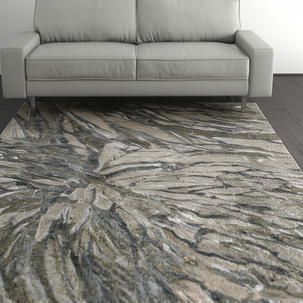 5' X 8' Gray Green And Ivory Abstract Area Rug-617053-1