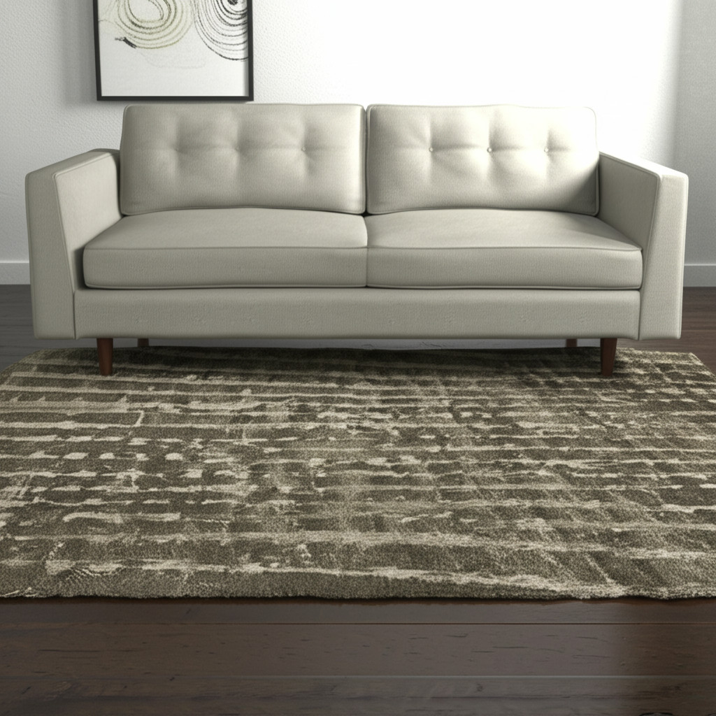 5' X 8' Green And Tan Abstract Area Rug-617055-1