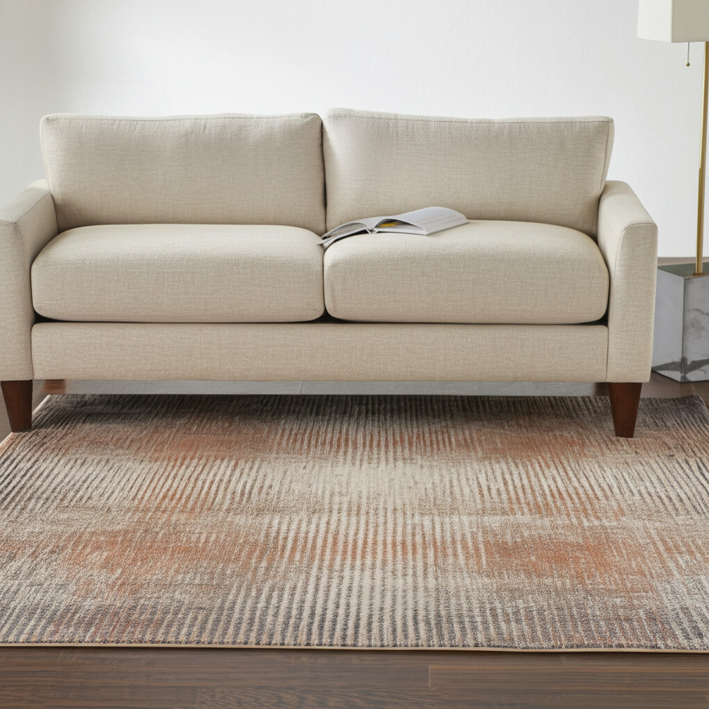 5' X 8' Ivory Taupe And Pink Abstract Area Rug-617080-1