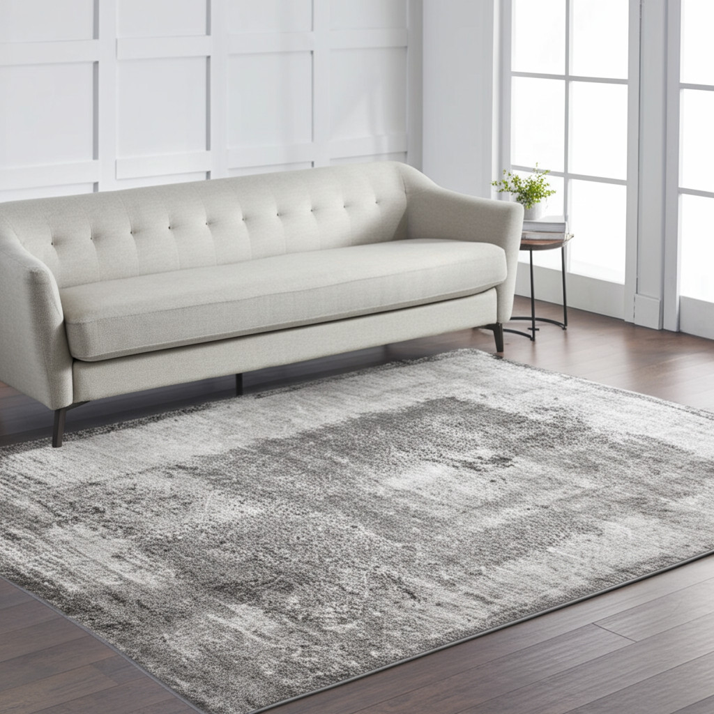 5' X 8' Gray Black And Taupe Abstract Distressed Area Rug-617081-1