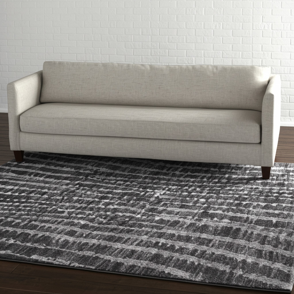 5' X 8' Black Gray And Ivory Abstract Area Rug-617083-1