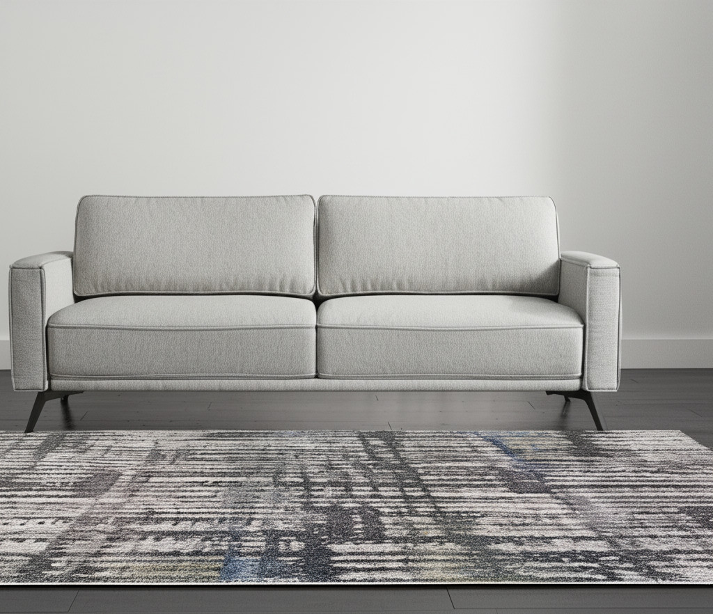 5' X 8' Gray Black And Ivory Abstract Distressed Area Rug-617085-1