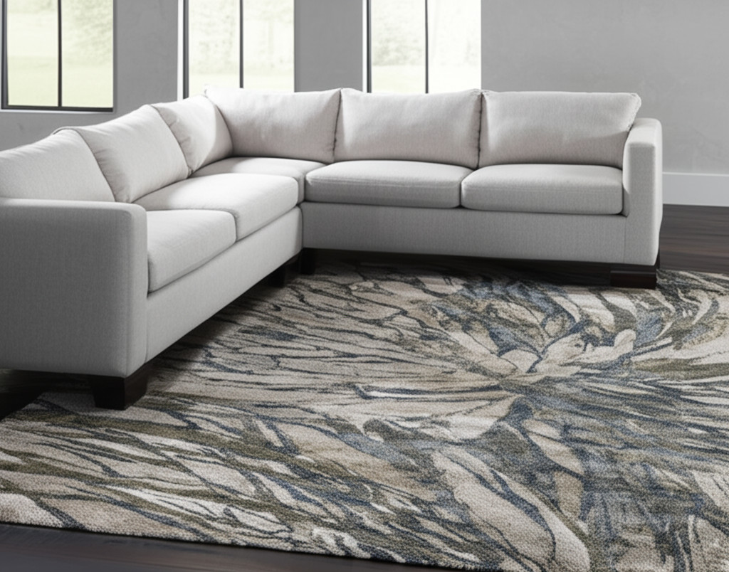 7' X 10' Gray Green And Ivory Abstract Area Rug-617096-1