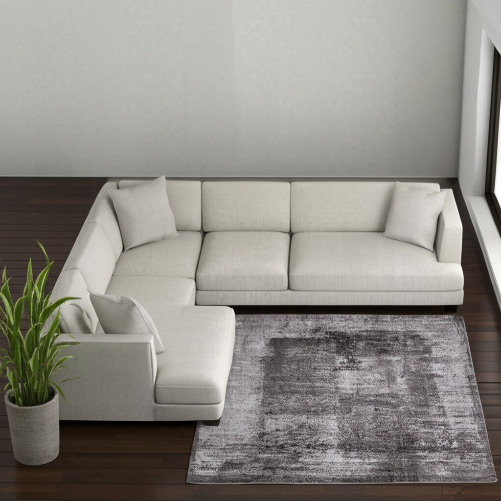 7' X 10' Gray Black And Taupe Abstract Distressed Area Rug-617099-1