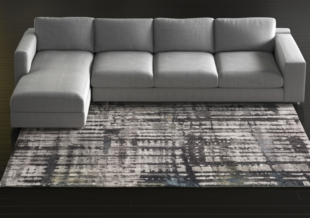 7' X 10' Gray Black And Ivory Abstract Distressed Area Rug-617101-1