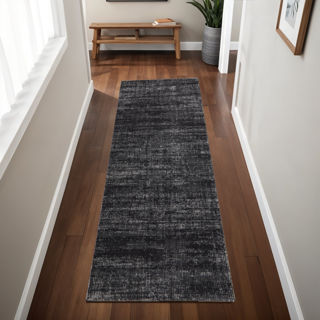 8' Black Silver And Gray Runner Rug-617110-1
