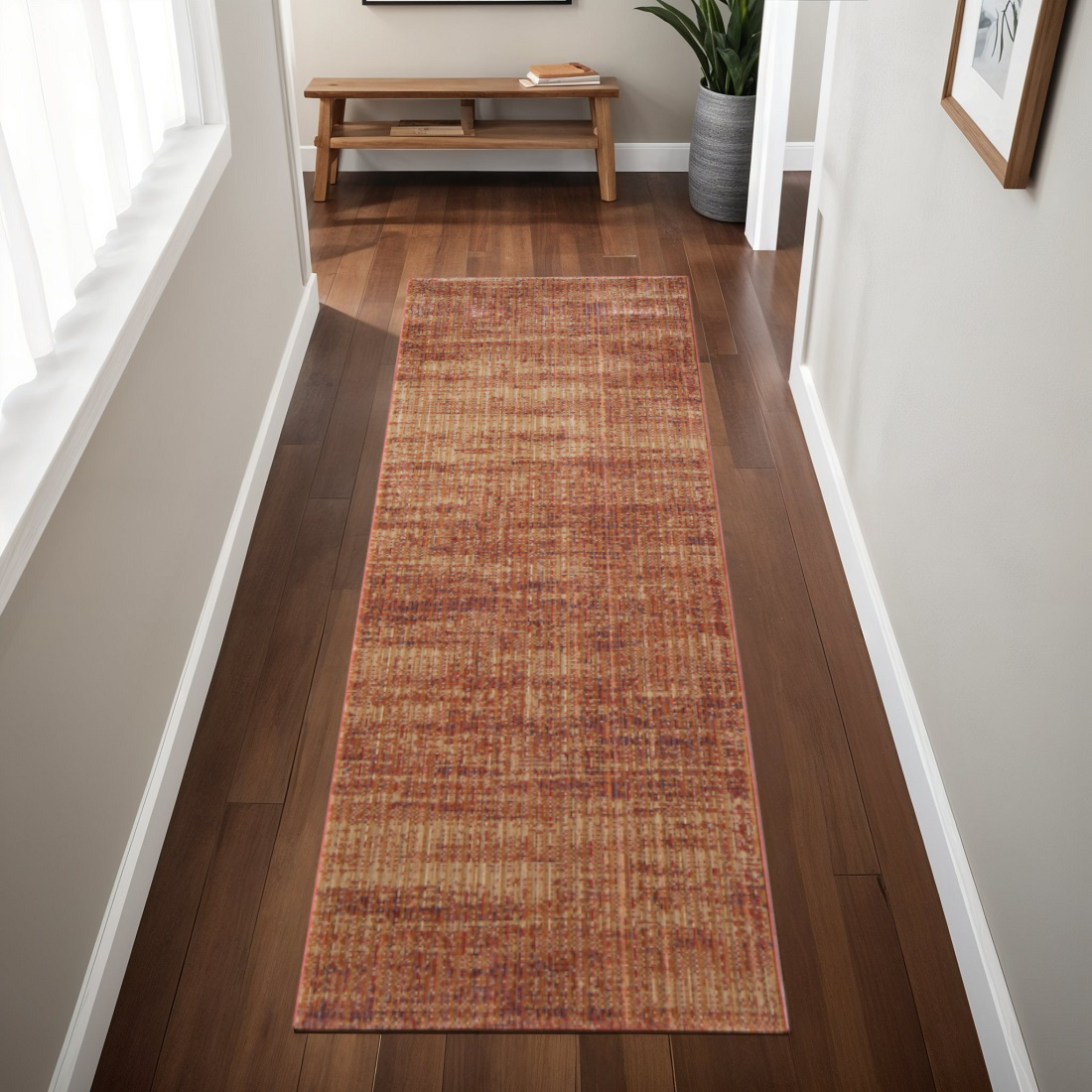 8' Brown Red And Tan Runner Rug-617115-1