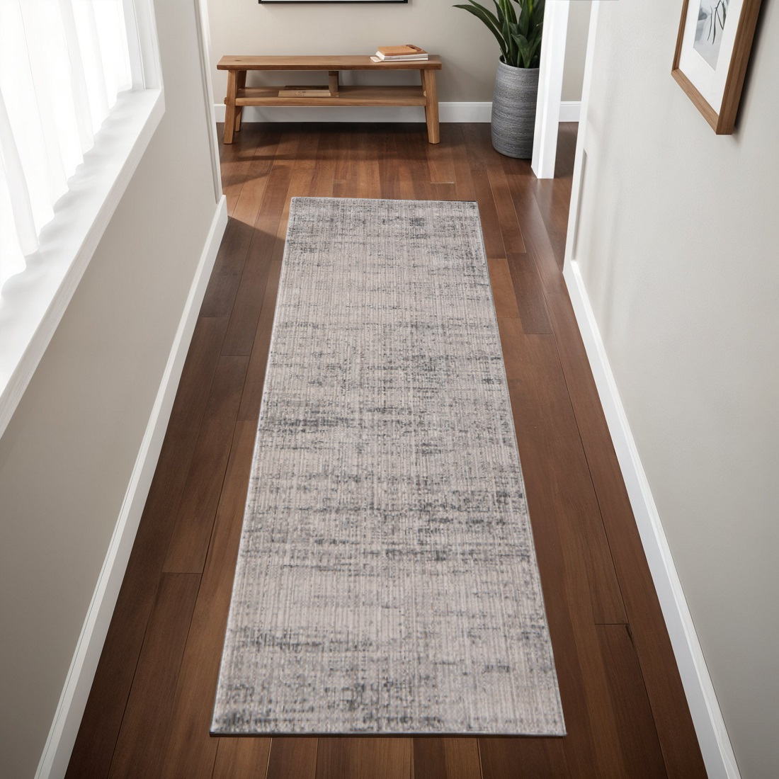 8' Gray Ivory And Taupe Runner Rug-617125-1