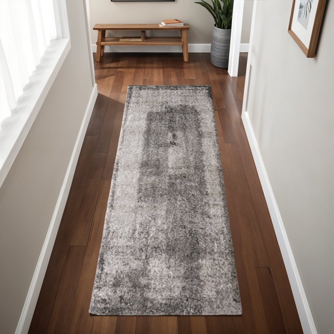 8' Gray Black And Taupe Abstract Distressed Runner Rug-617144-1