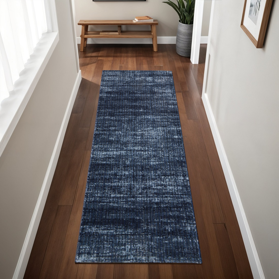 8' Blue And Black Runner Rug-617153-1