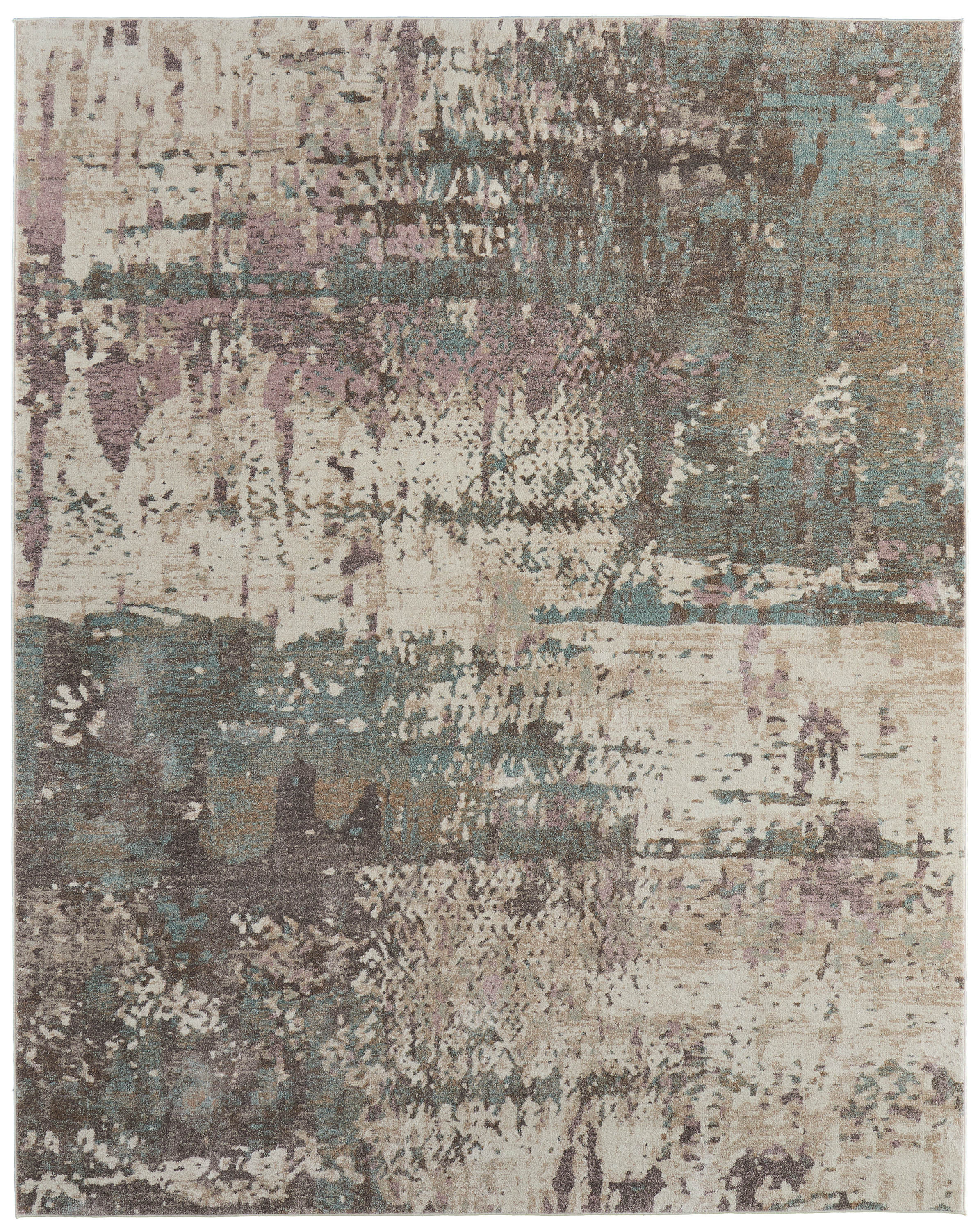 8' X 10' Ivory Blue And Purple Abstract Distressed Area Rug-617182-1