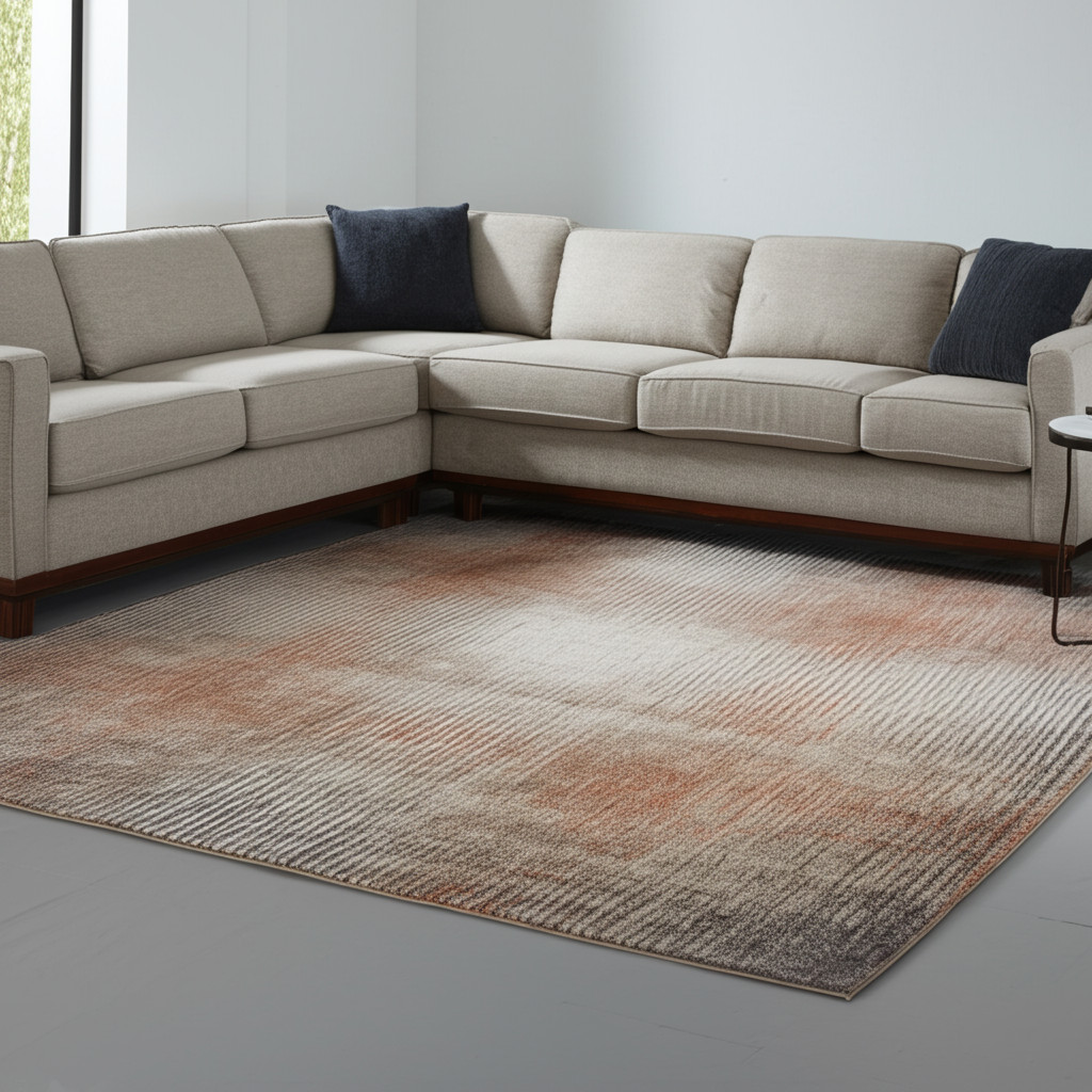 8' X 10' Ivory Taupe And Pink Abstract Area Rug-617195-1