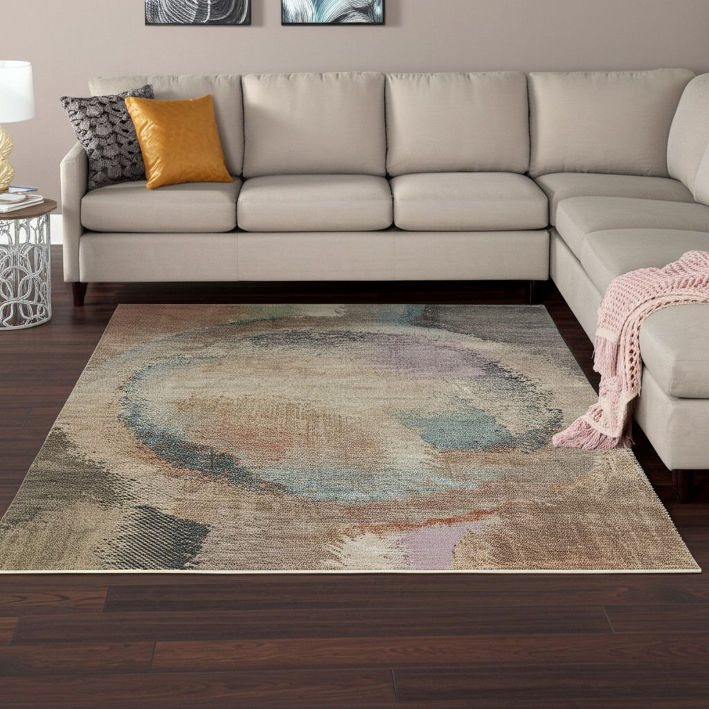 8' X 10' Brown Tan And Blue Abstract Distressed Area Rug-617204-1
