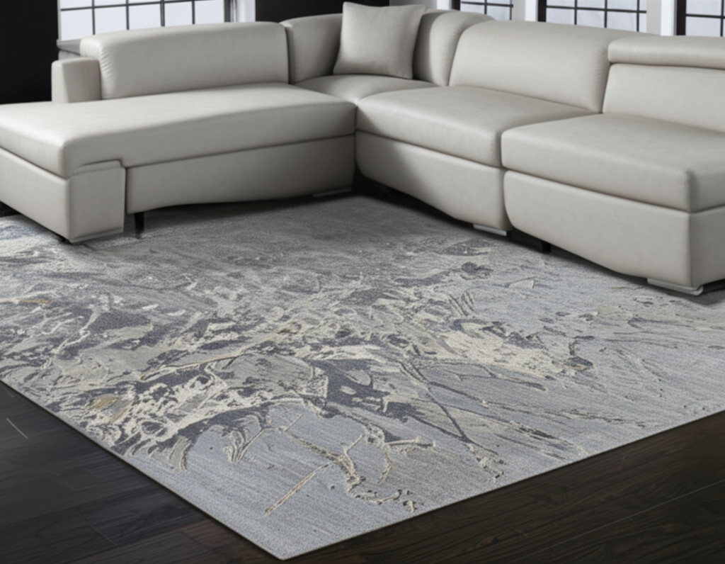 9' X 12' Blue Taupe And Green Abstract Hand Tufted Distressed Area Rug-617212-1