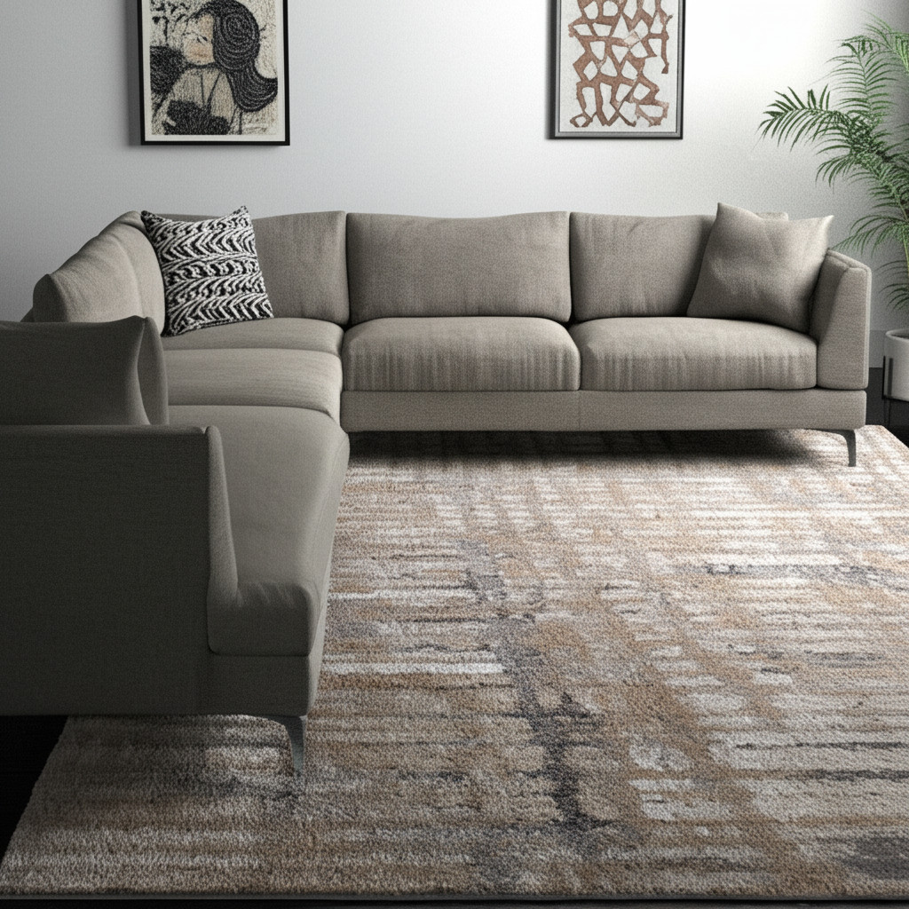 9' X 12' Brown Tan And Ivory Abstract Distressed Area Rug-617213-1