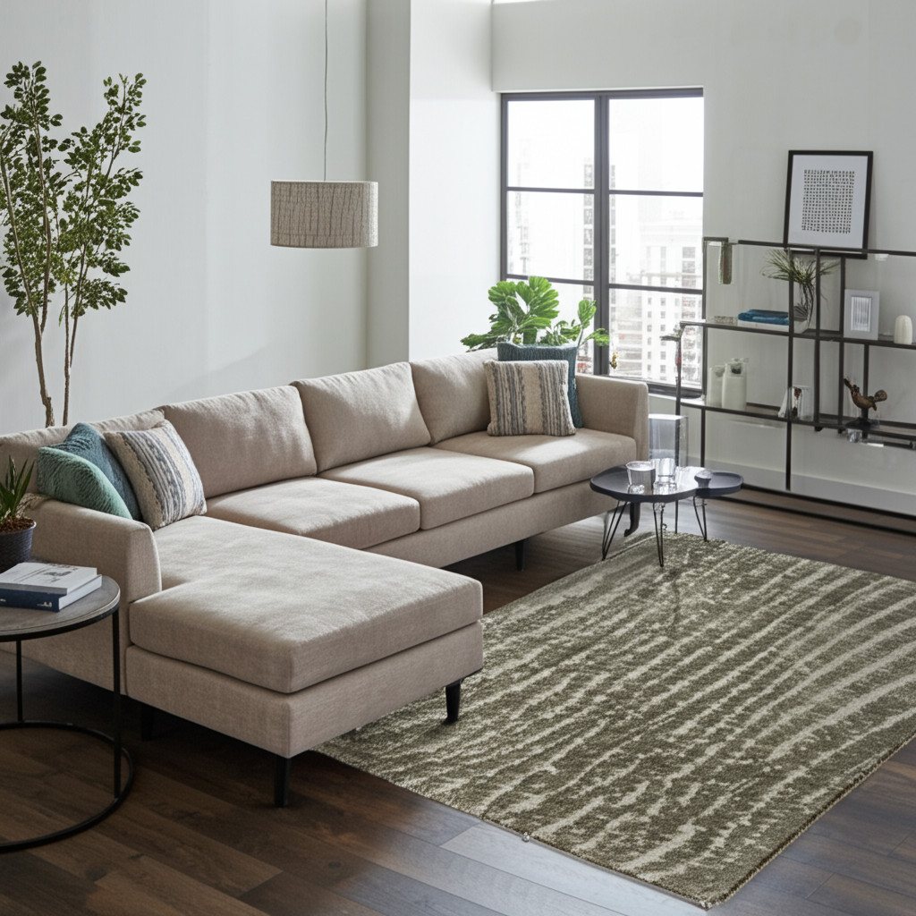 9' X 12' Green And Tan Abstract Area Rug-617224-1