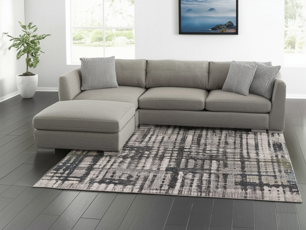 9' X 12' Gray Black And Ivory Abstract Distressed Area Rug-617247-1