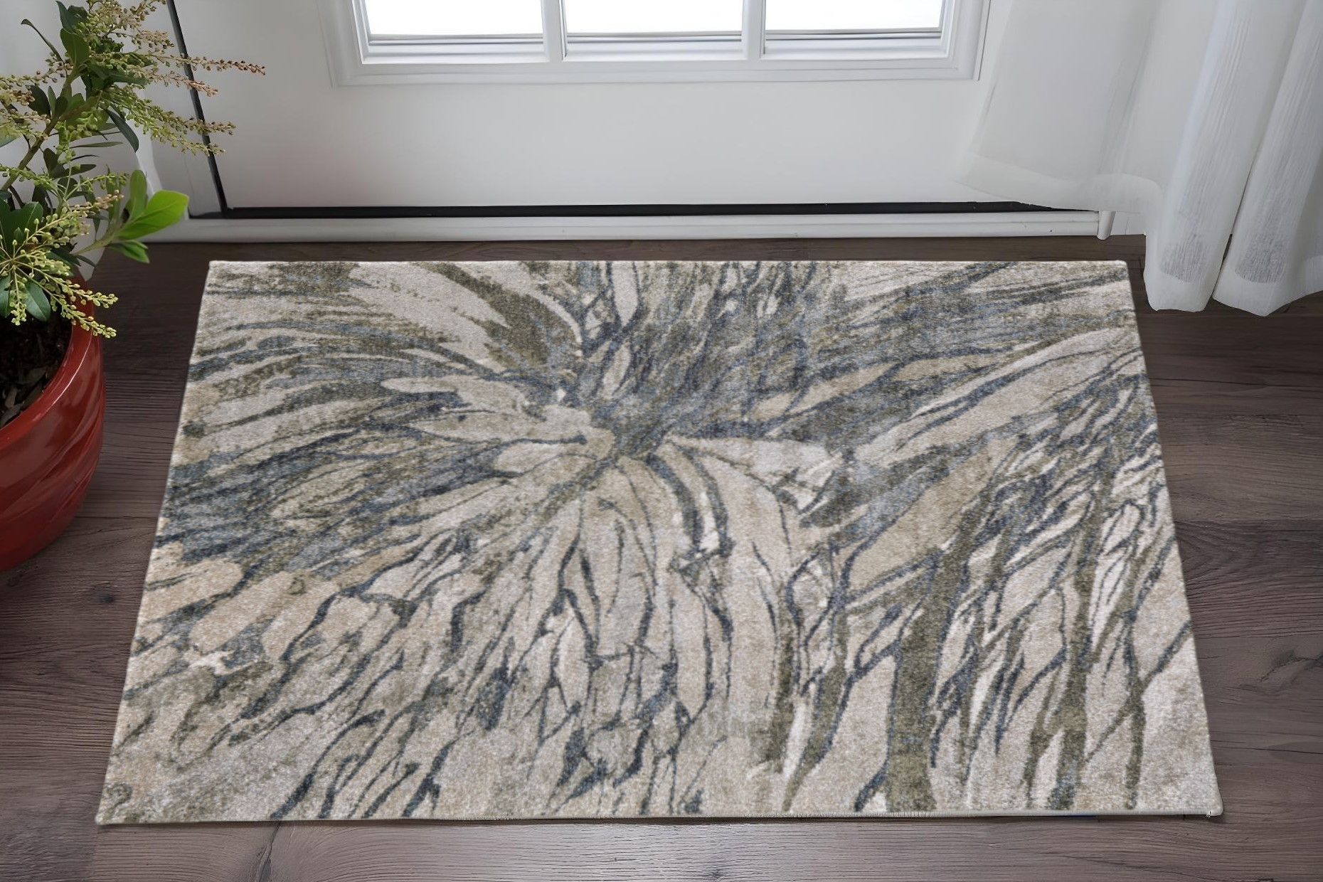 2' X 3' Gray Green And Ivory Abstract Area Rug-617305-1