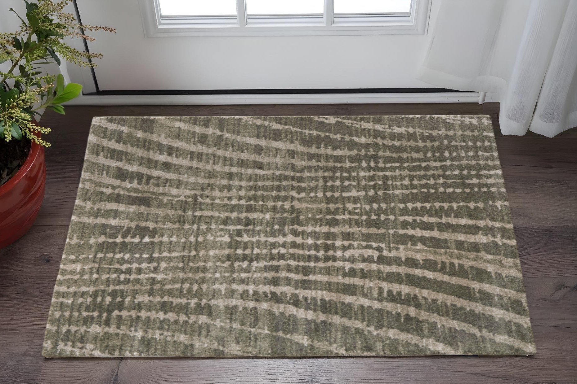2' X 3' Green And Tan Abstract Area Rug-617306-1