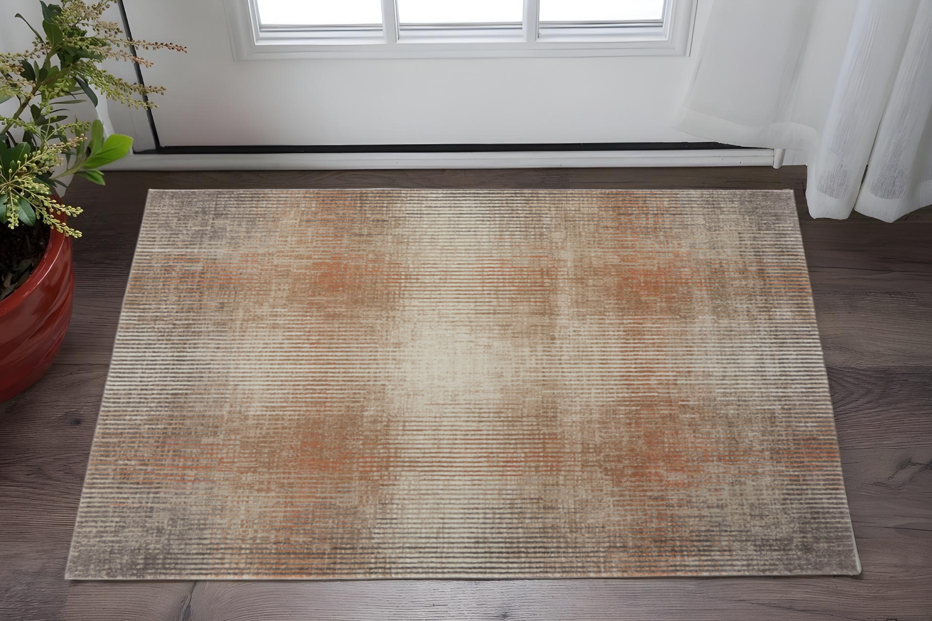 2' X 3' Ivory Taupe And Pink Abstract Area Rug-617315-1