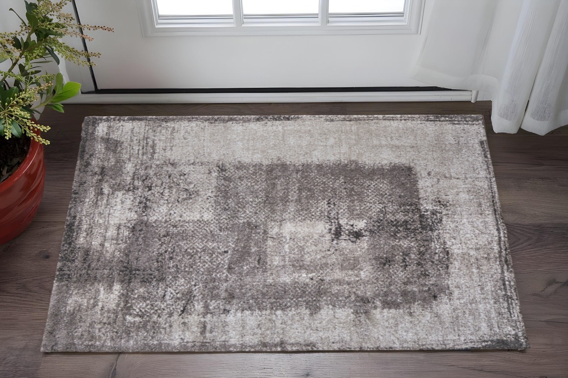 2' X 3' Gray Black And Taupe Abstract Distressed Area Rug-617316-1