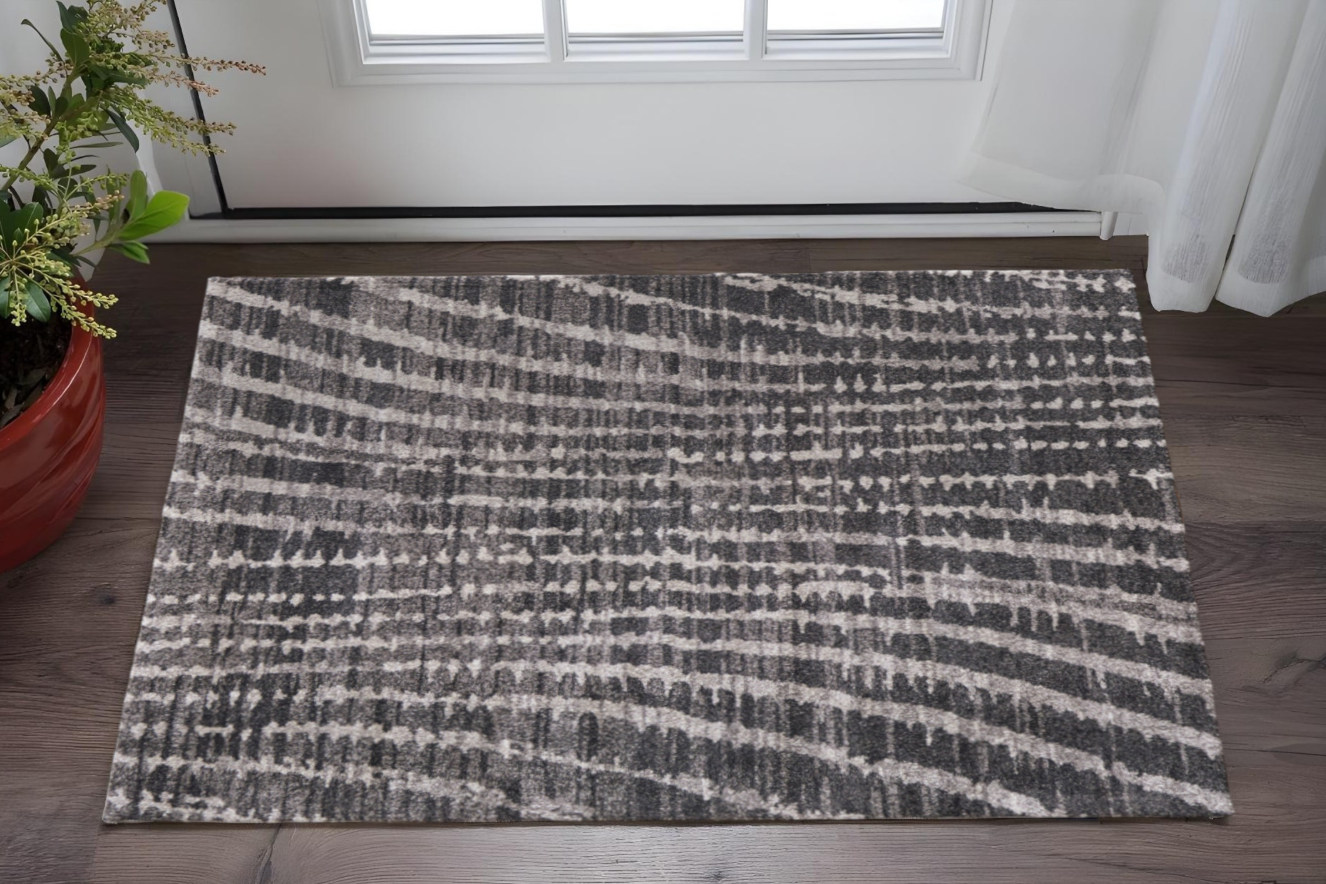 2' X 3' Black Gray And Ivory Abstract Area Rug-617317-1