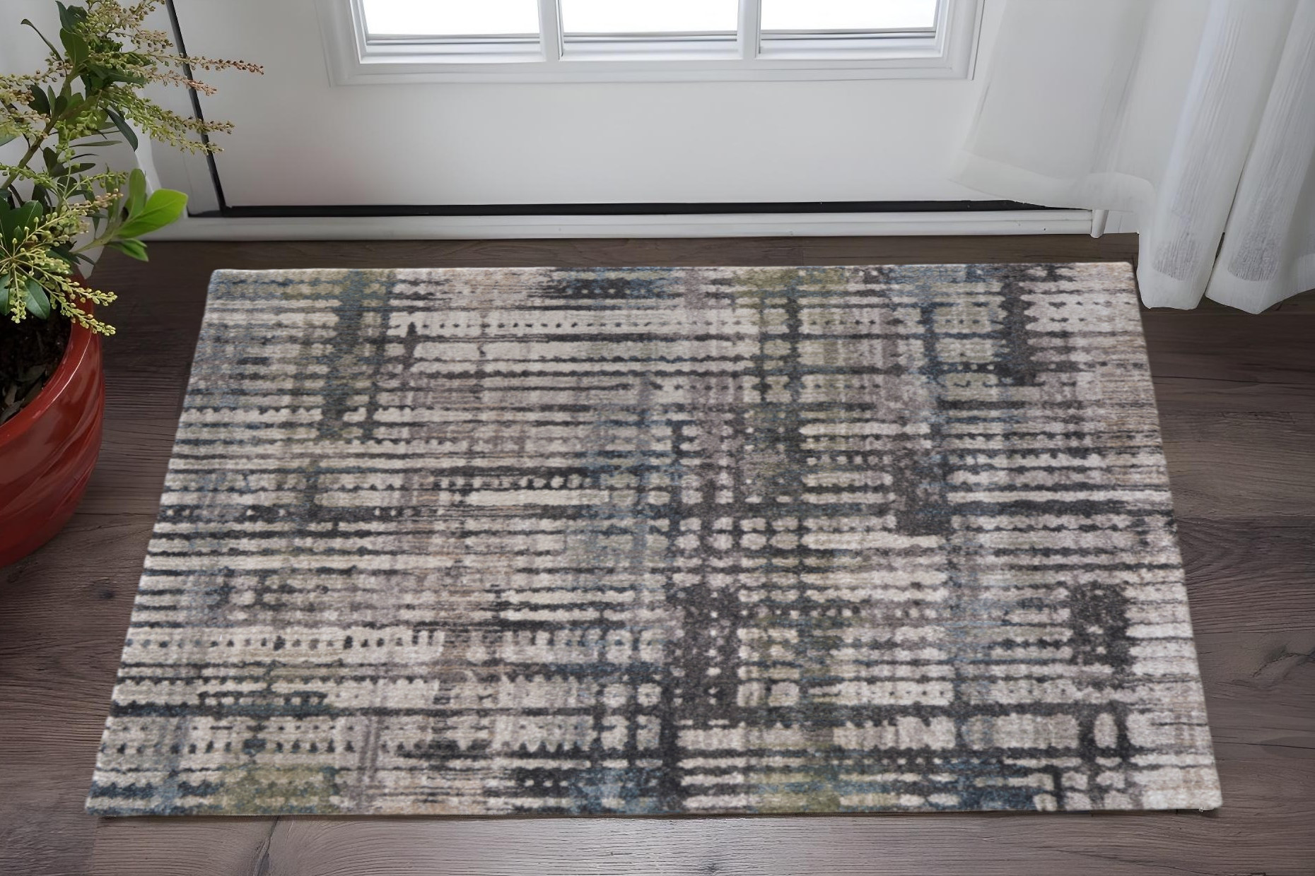 2' X 3' Gray Black And Ivory Abstract Distressed Area Rug-617318-1