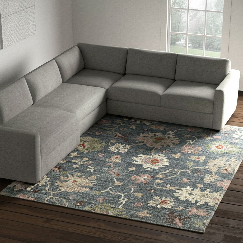 8' X 10' Blue Ivory And Pink Abstract Distressed Area Rug-617330-1