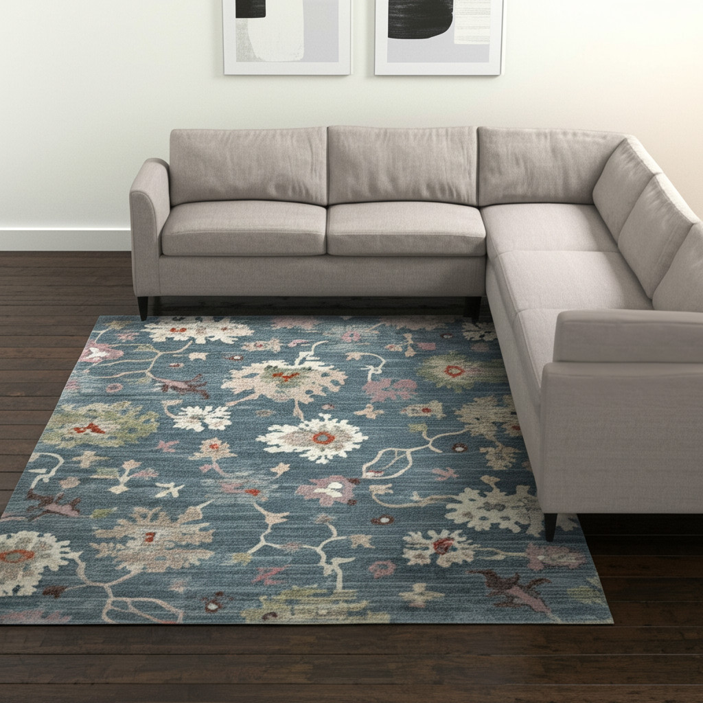 9' X 12' Blue Ivory And Pink Abstract Distressed Area Rug-617335-1