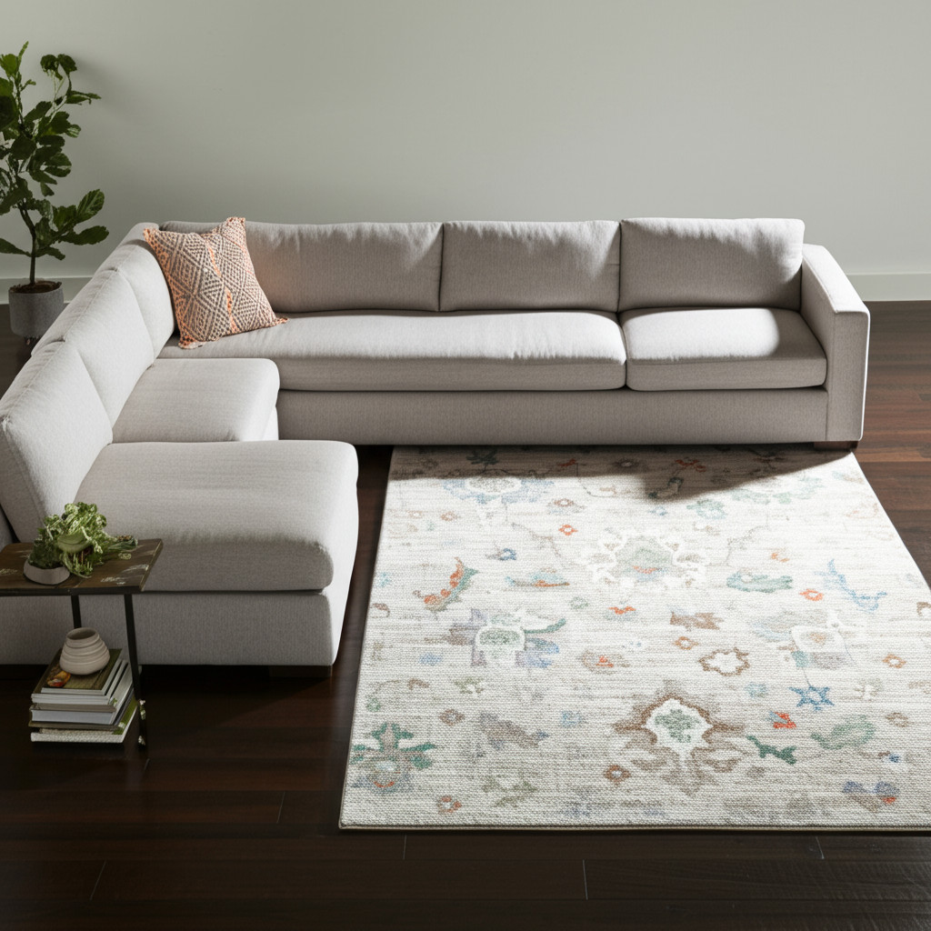 9' X 12' Tan Brown And Blue Abstract Distressed Area Rug-617336-1