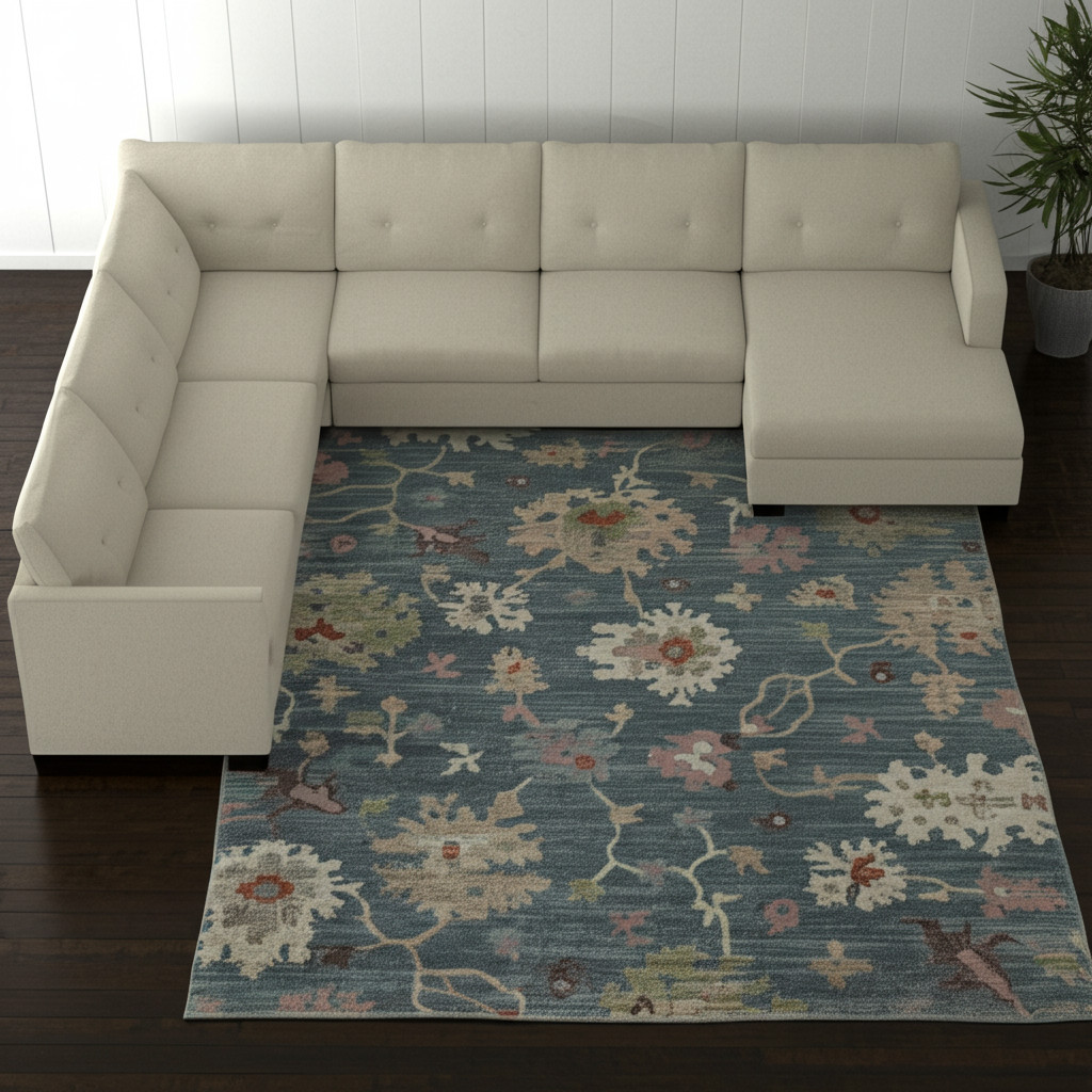 10' X 13' Blue Ivory And Pink Abstract Distressed Area Rug-617340-1
