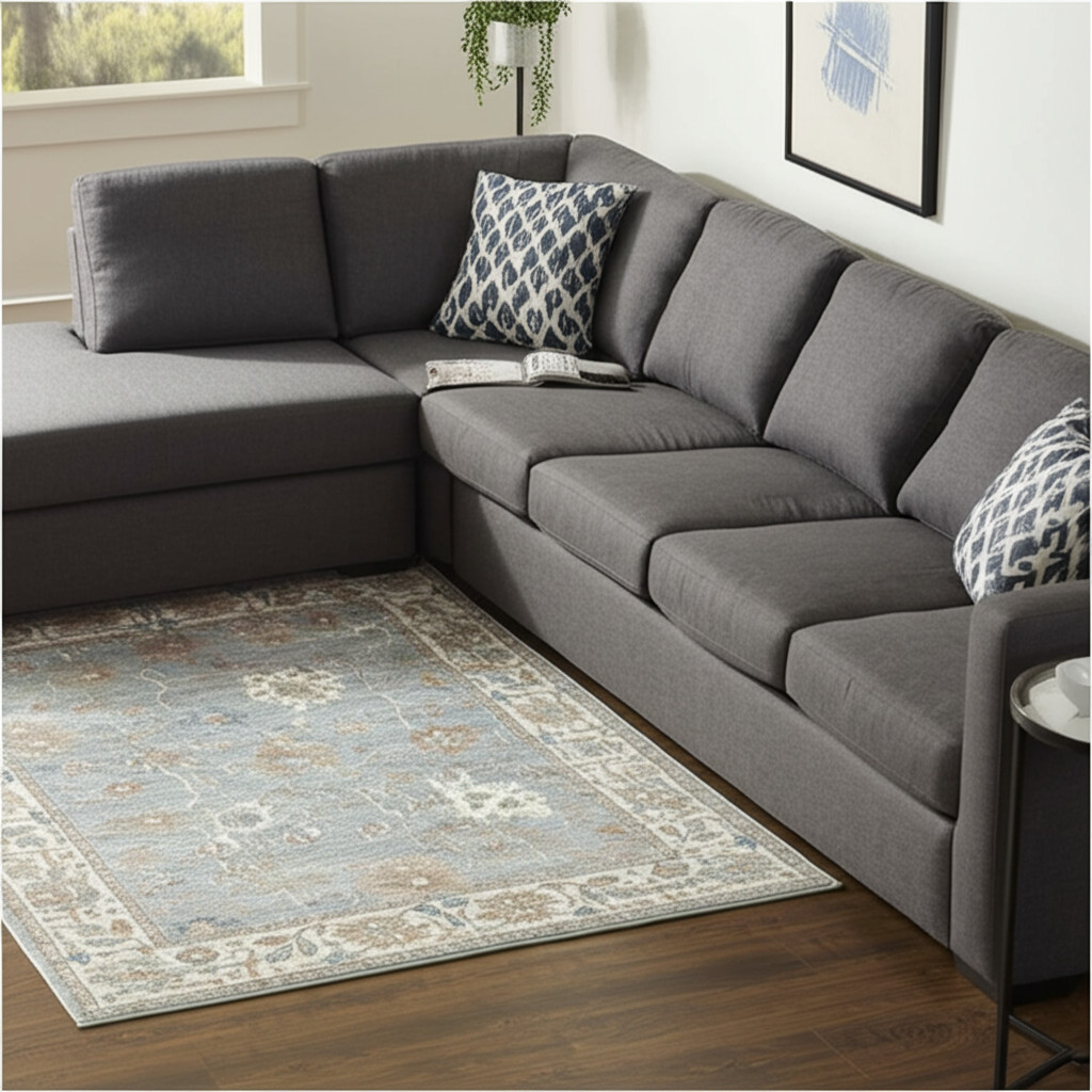 12' X 15' Blue Ivory And Brown Floral Distressed Area Rug-617344-1