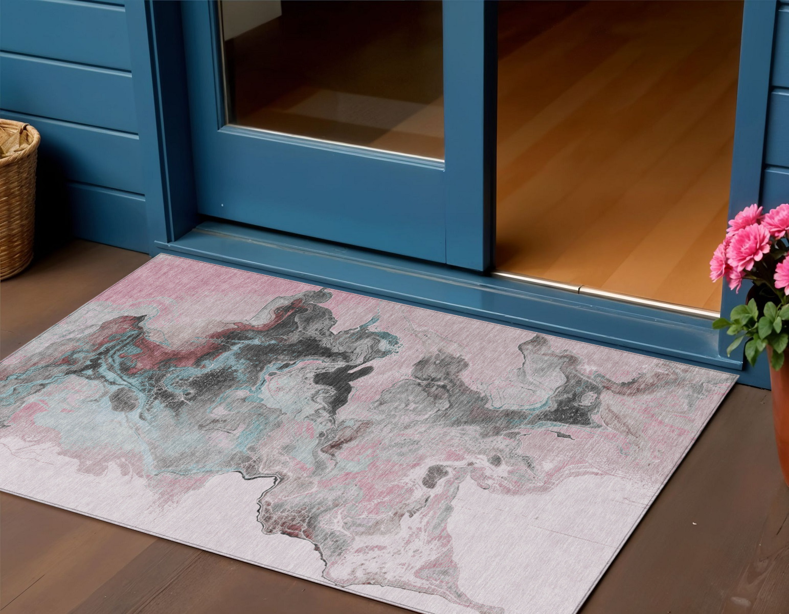 3' X 5' Pink Gray And Silver Abstract Washable Indoor Outdoor Area Rug-617824-1