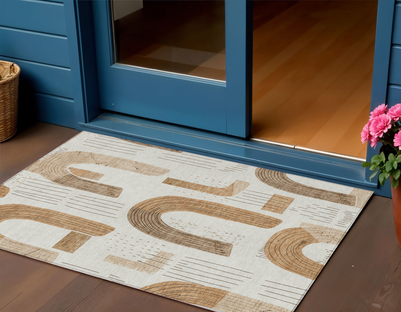 3' X 5' Ivory Khaki And Beige Geometric Washable Indoor Outdoor Area Rug-618100-1