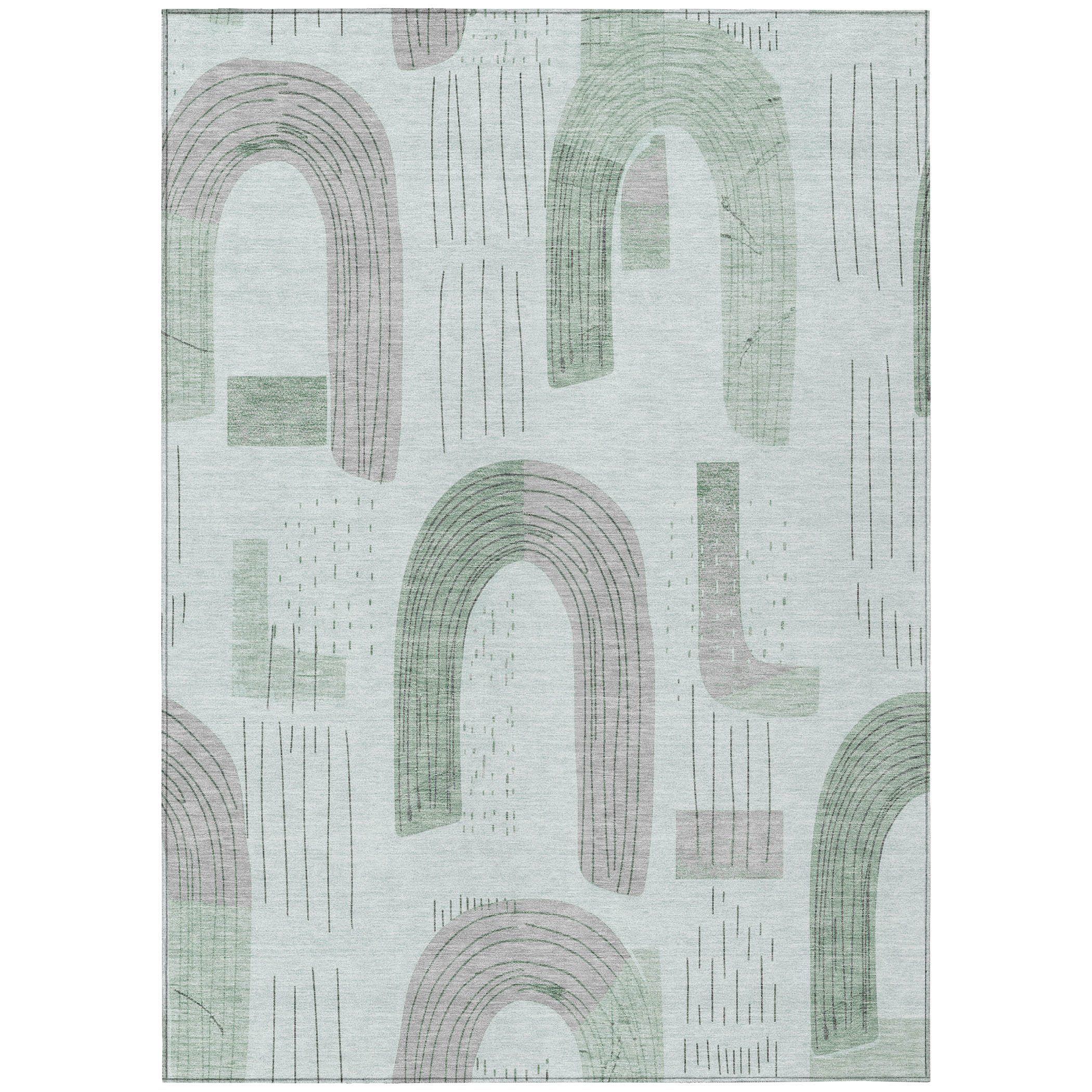 8' X 10' Mint Green And Gray Geometric Washable Indoor Outdoor Area Rug-618109-1
