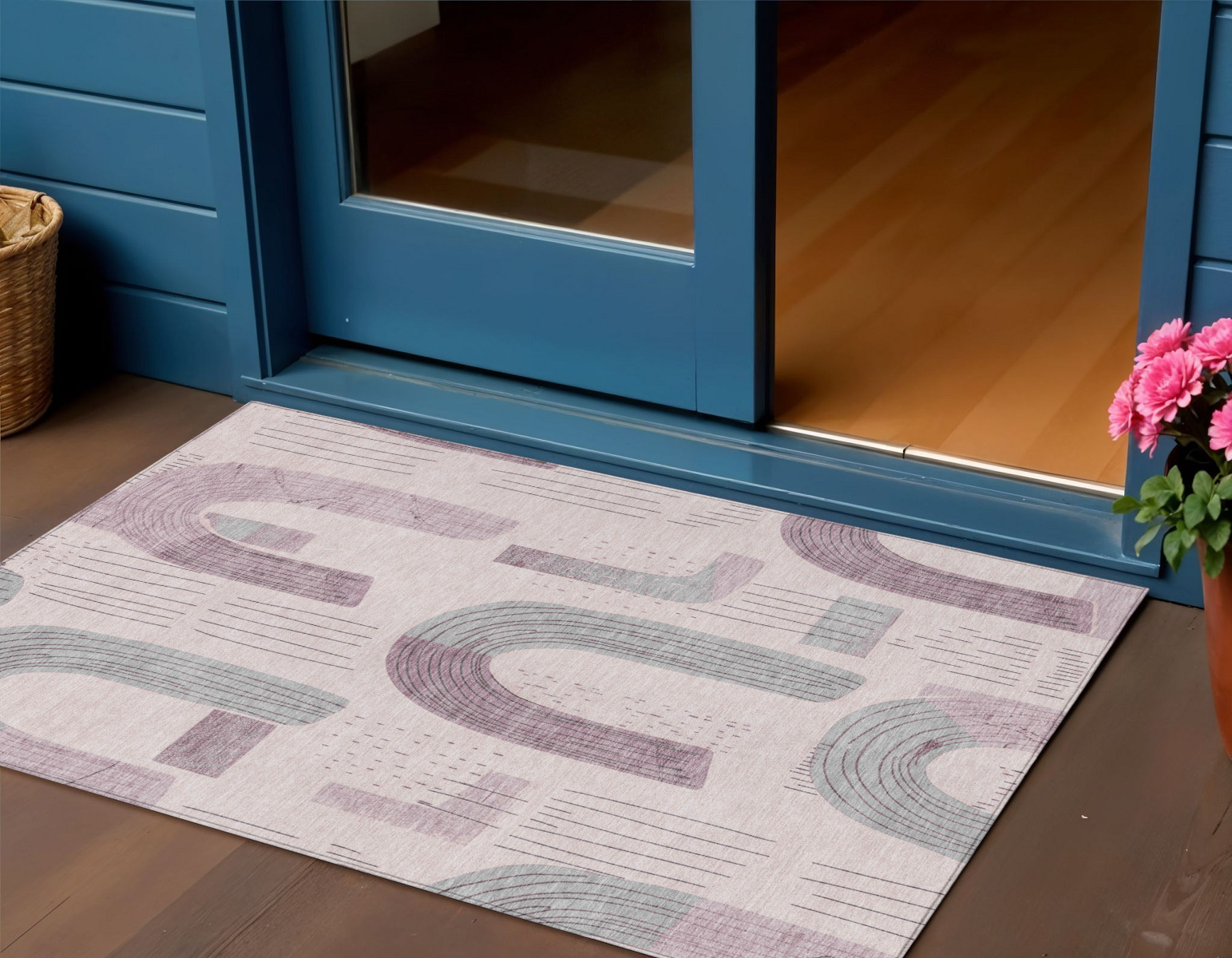 3' X 5' Pink And Gray Geometric Washable Indoor Outdoor Area Rug-618112-1