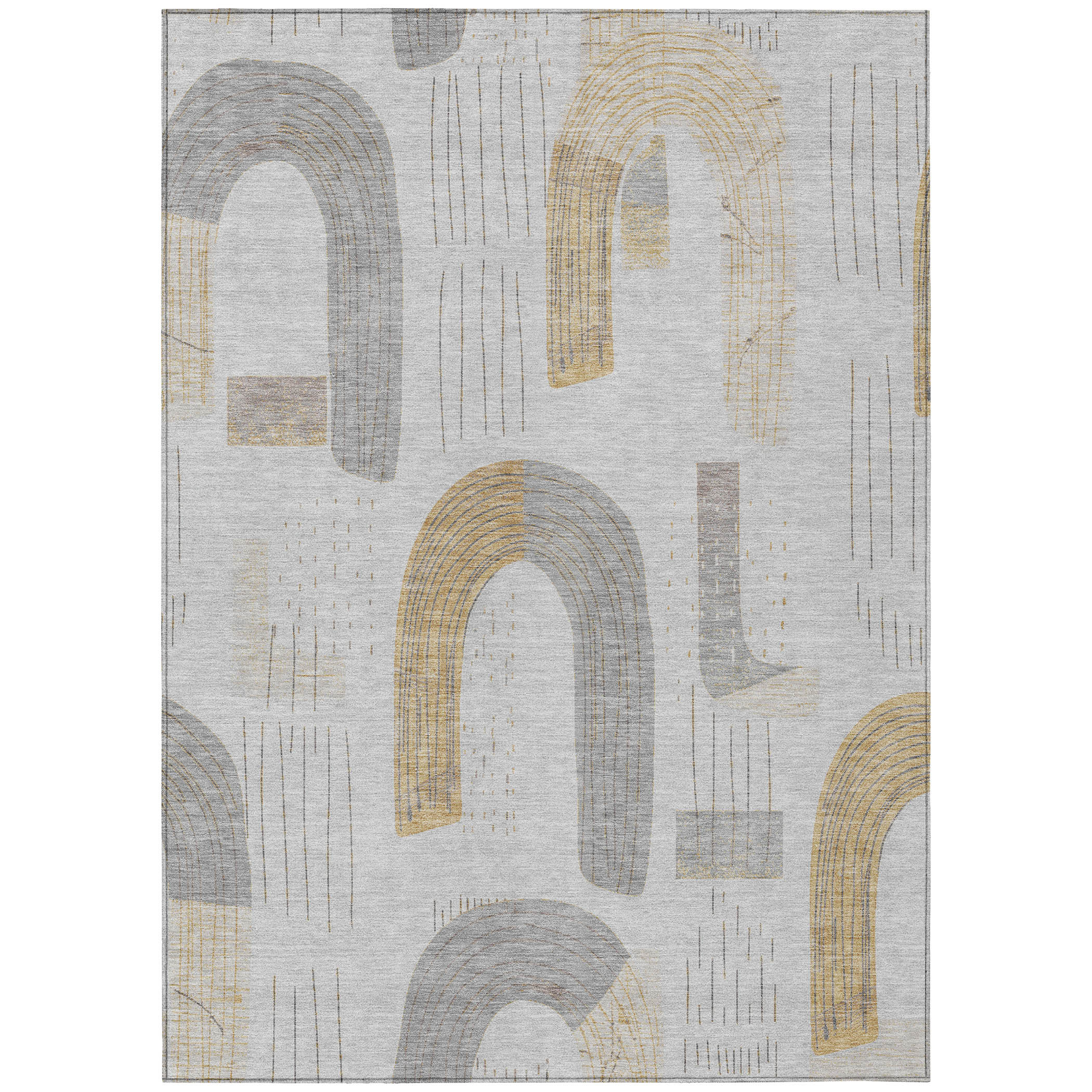 5' X 8' Silver And Gold Geometric Washable Indoor Outdoor Area Rug-618119-1