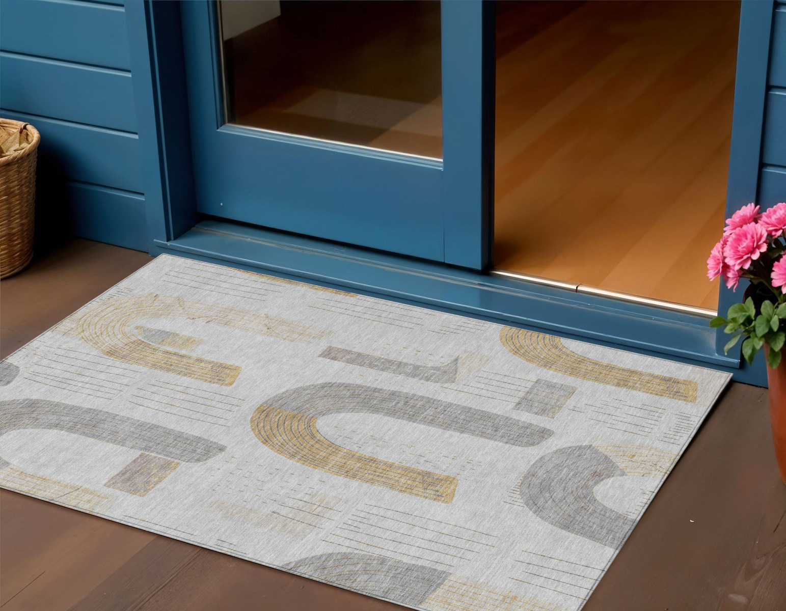 8' X 10' Silver And Gold Geometric Washable Indoor Outdoor Area Rug-618121-1