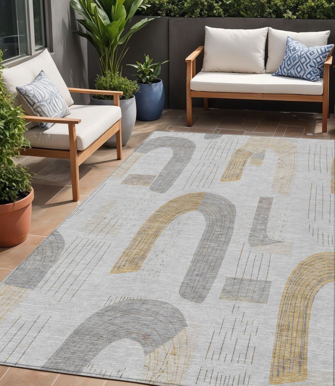 9' X 12' Silver And Gold Geometric Washable Indoor Outdoor Area Rug-618122-1