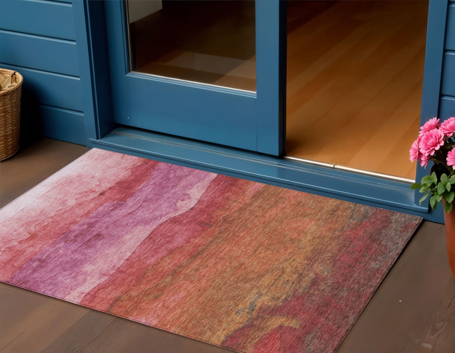 3' X 5' Blush Mauve And Rust Abstract Washable Indoor Outdoor Area Rug-618130-1