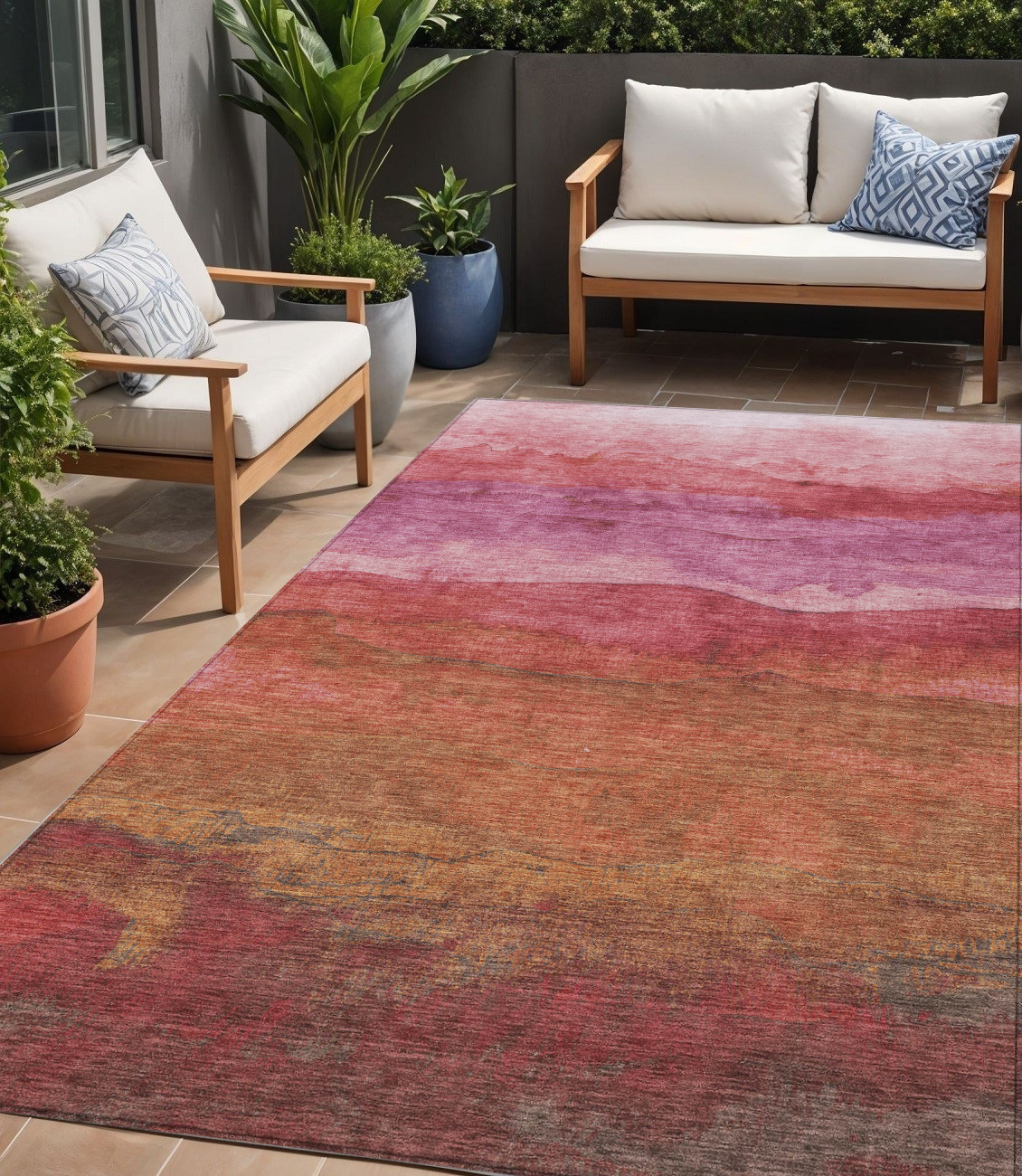 5' X 8' Blush Mauve And Rust Abstract Washable Indoor Outdoor Area Rug-618131-1